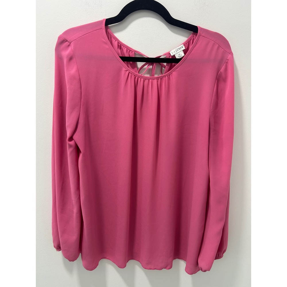 J. Crew Pink Long Sleeve Tie Back Keyhole Blouse Top Size 10